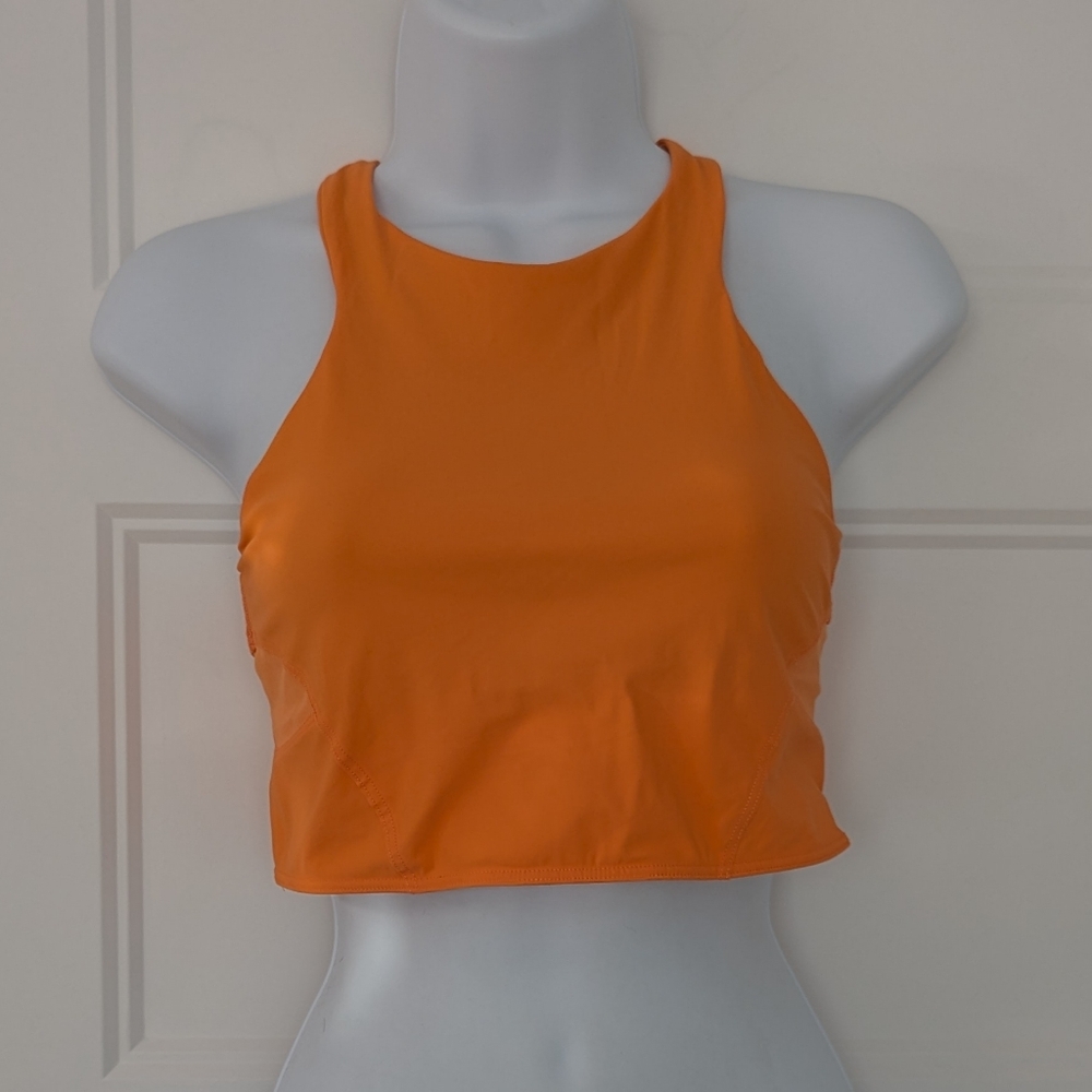 Lululemon Mesh-Back Train Bra Orange High Neck Racerback Crop Top Size 6 - Picture 5 of 9